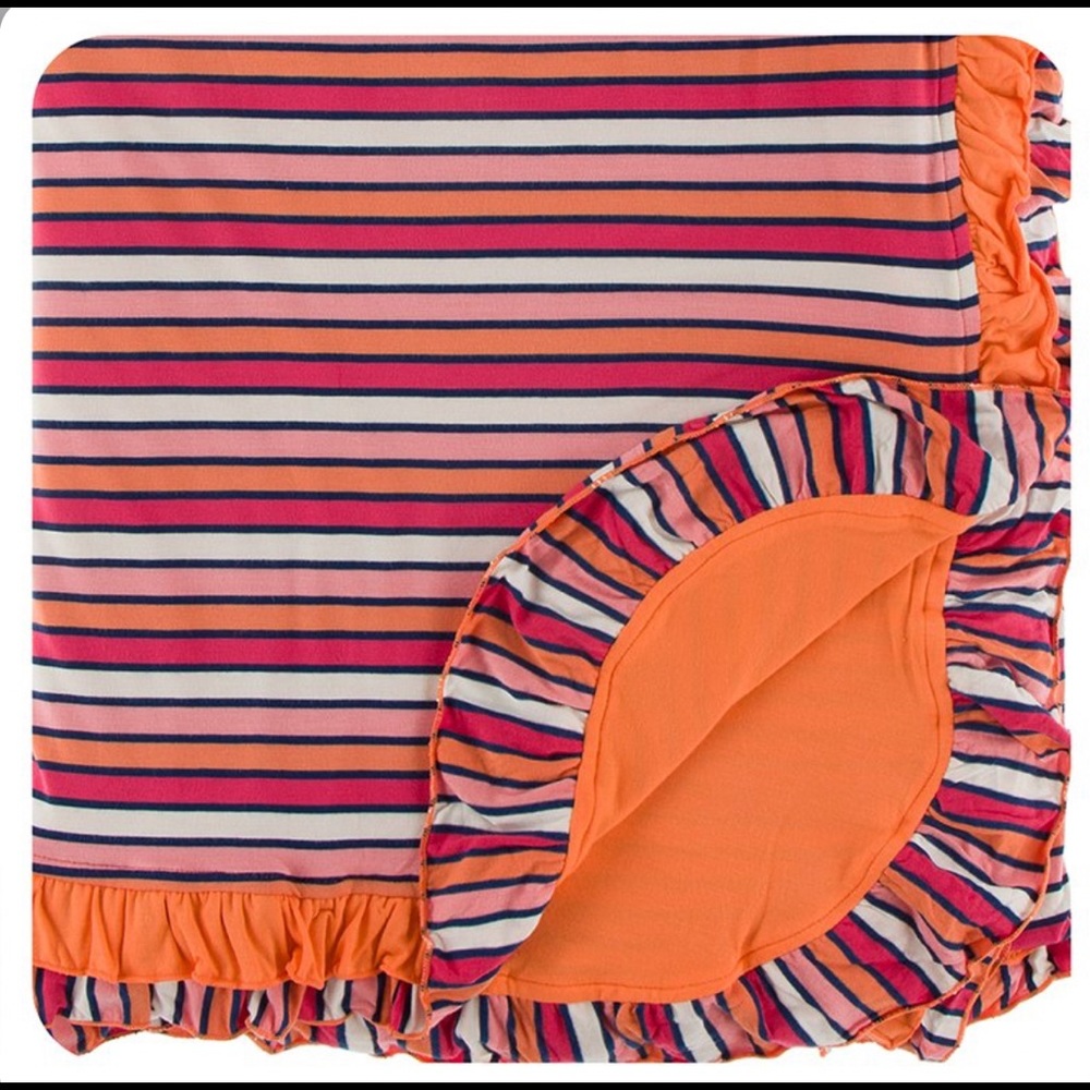 Kickee Pants Double Layer Throw Blanket with Ruffles, Red Ginger Stripe
